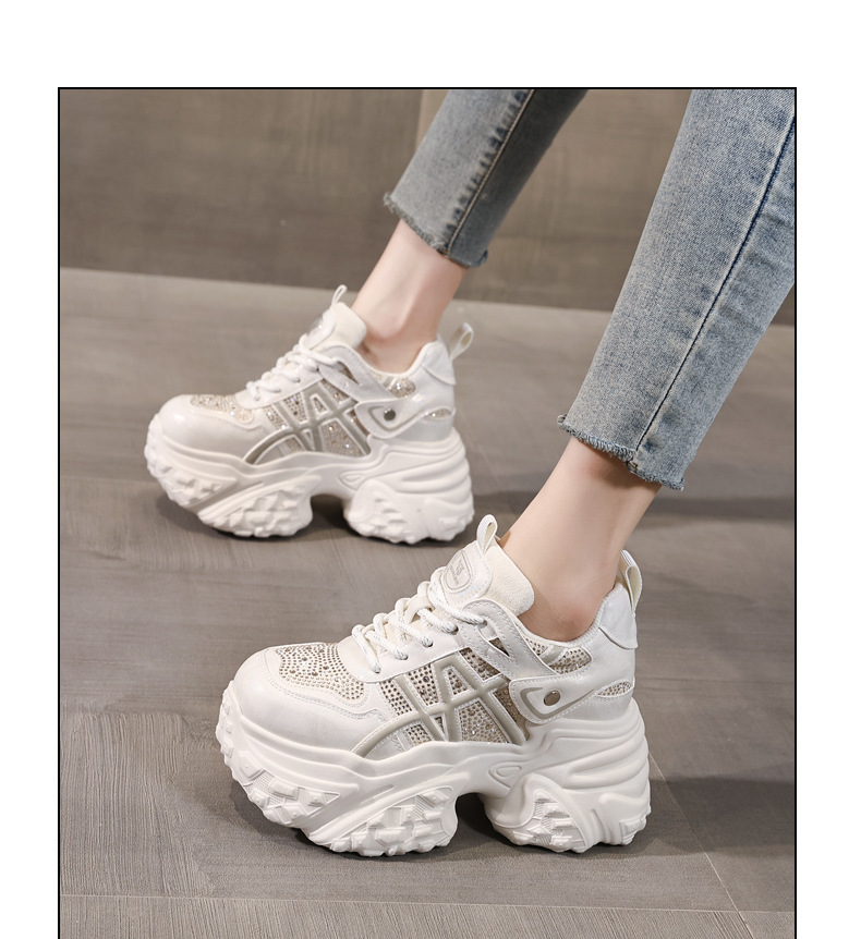 Giày sneaker nữ đế dày tăng chiều cao, phối đá rhinestone, lưới thoáng khí — màu trắng ngà chi tiết 12
