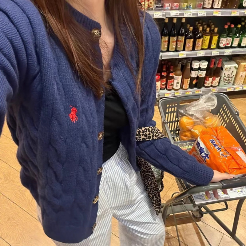 Scannable In-Stock Rl Coarse Cable Knit Sweater Cardigan with Pony Embroidery Correct Version Cable Knit Sweater