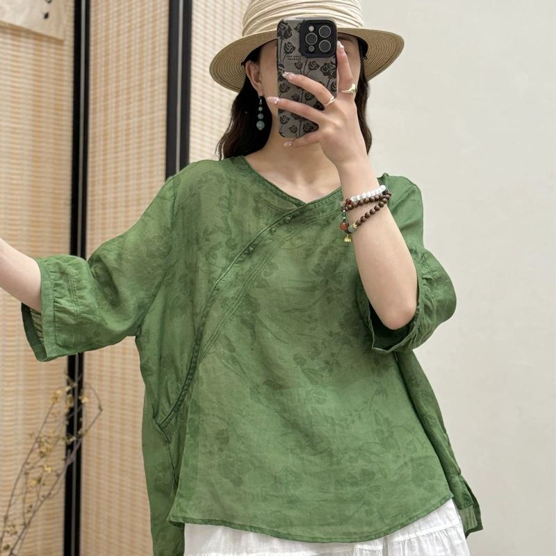 2025 Летний китайский стиль Рами топ косуля