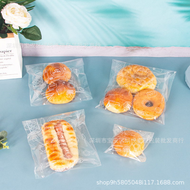 Bread bag packaging bag baking coconut bag European bag small meal bag long caterpillar donut transparent self-adhesive bag