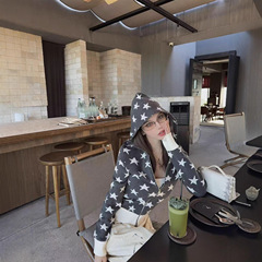 美式星星提花连帽针织开衫女秋季ins小众设计感修身显瘦拉链外套