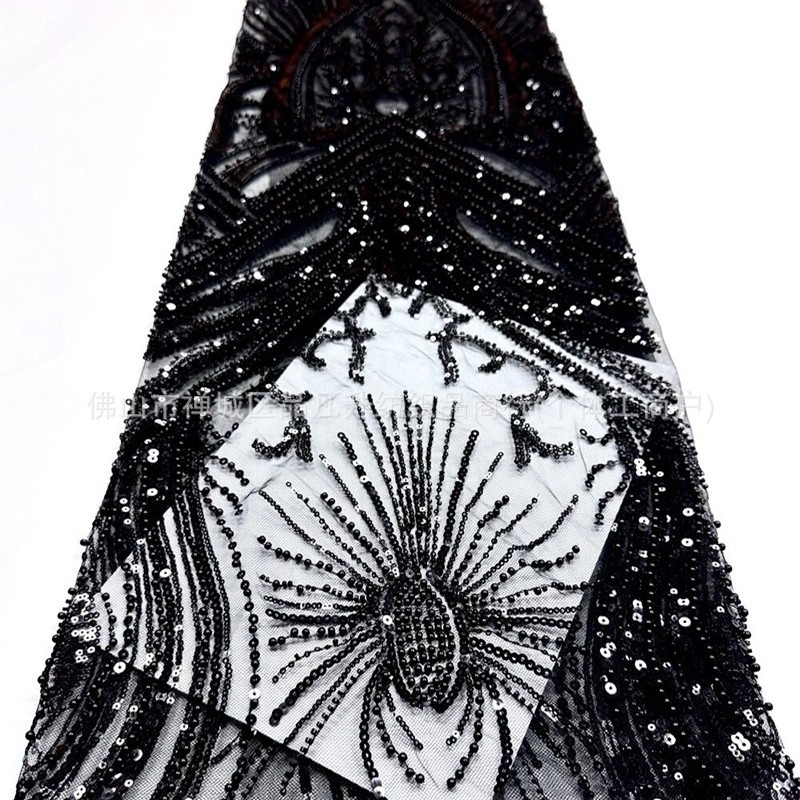 Estereoscópico rayos sequinilla tela de malla de perlas de clavos vestido de boda vestido de escenario tela bordada de alta gama image 6