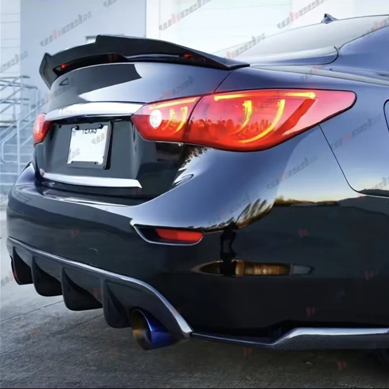 Suitable for Infiniti 2014-2024 Q50/Q50L Rear Spoiler Psm Model Glossy Black Carbon Fiber Pattern No Drilling Required
