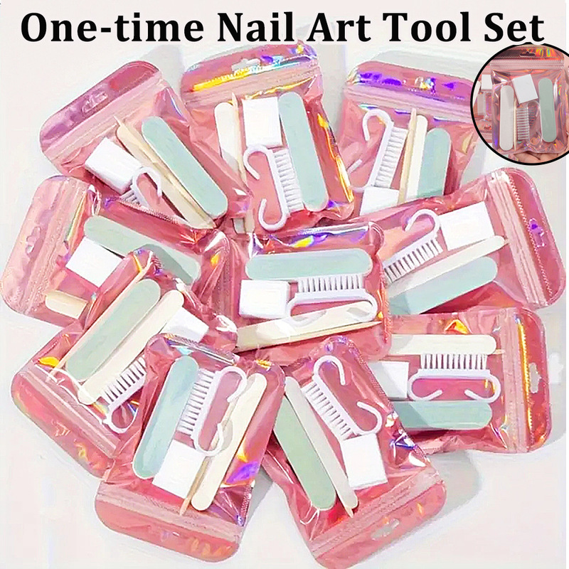 Disposable Manicure Tool Set, Polishing and Rubbing Strip, Mini Tofu Block, Short Polishing Strip, Wooden Stick, Horn Brush Tool