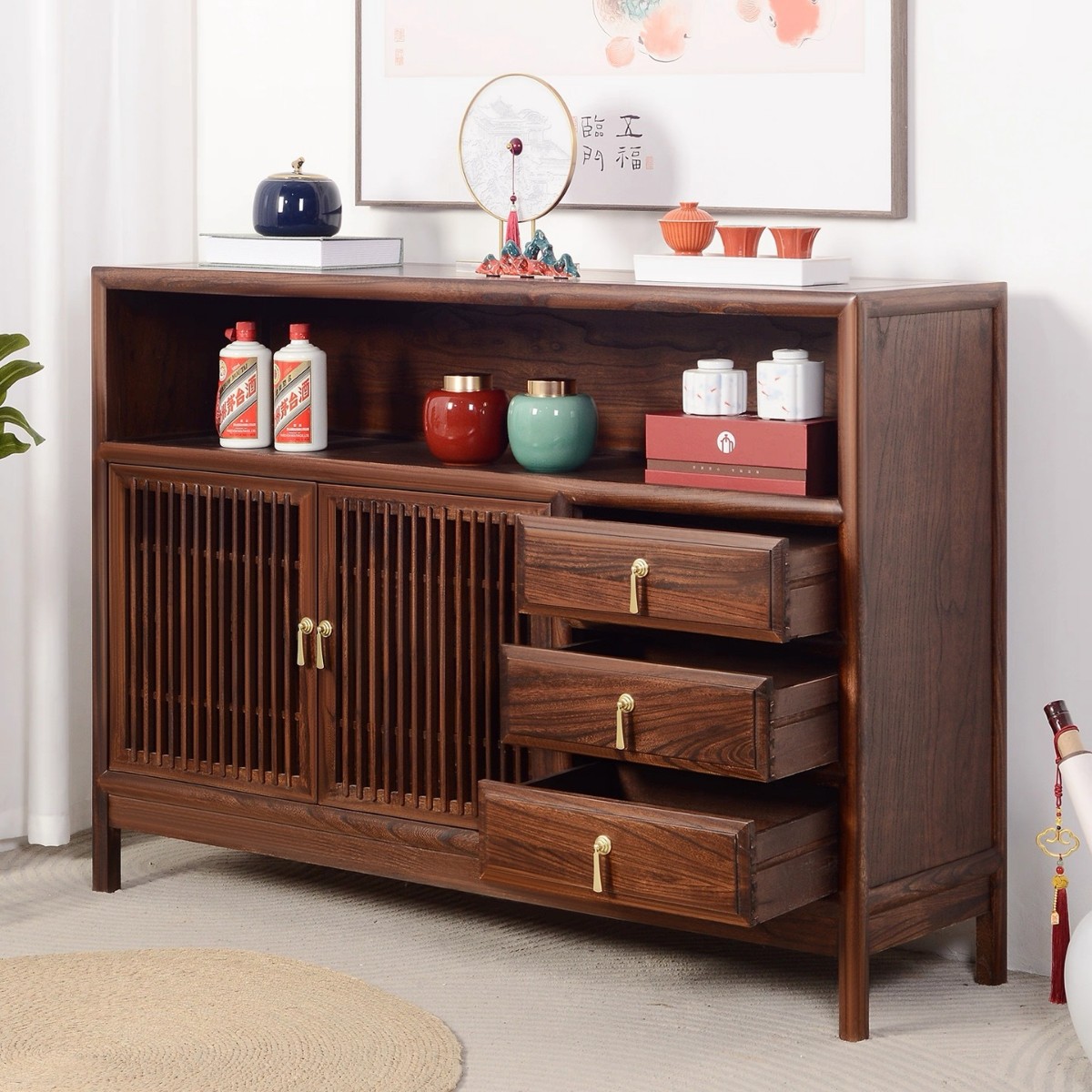 Old Elm Sideboard Home Living Room Tea Cabinet Double Door Wine Storage Cabinet Cupboard Restaurant Side Cabinet Wholesale