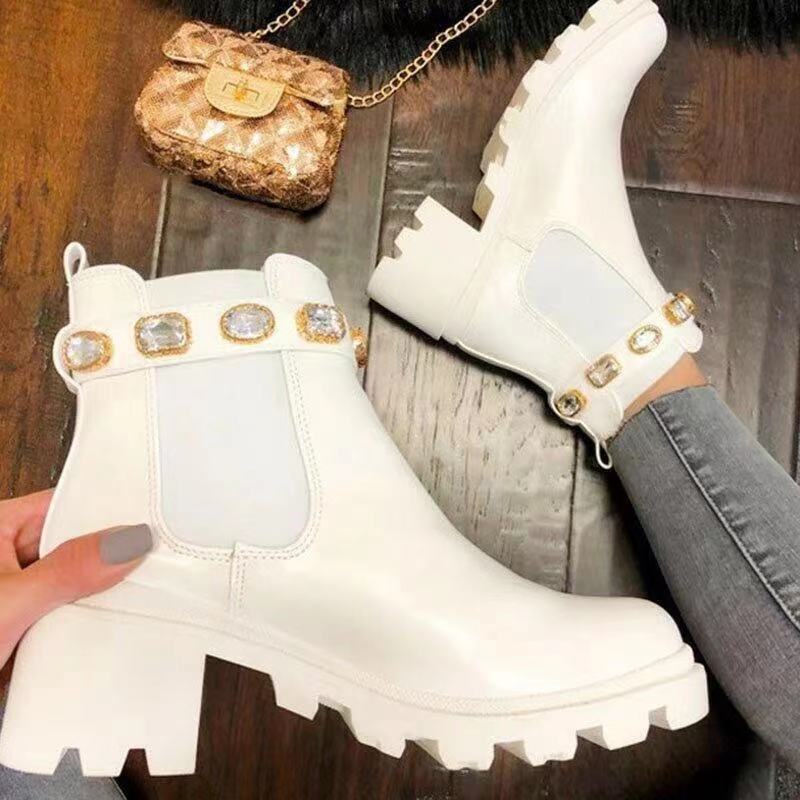 rhinestone buckle thick bottom thick heel short boots  NSYBJ138879