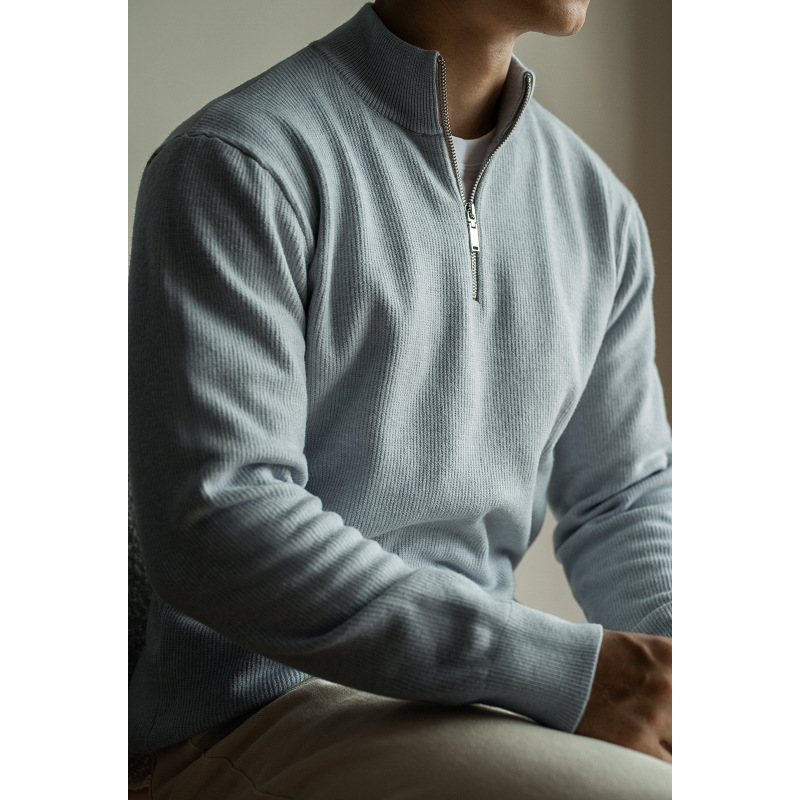 レトロヘビーウェイトハーフジップメンズニットジャケット 2025 秋の新カジュアル暖かいセーターカーディガンメンズ