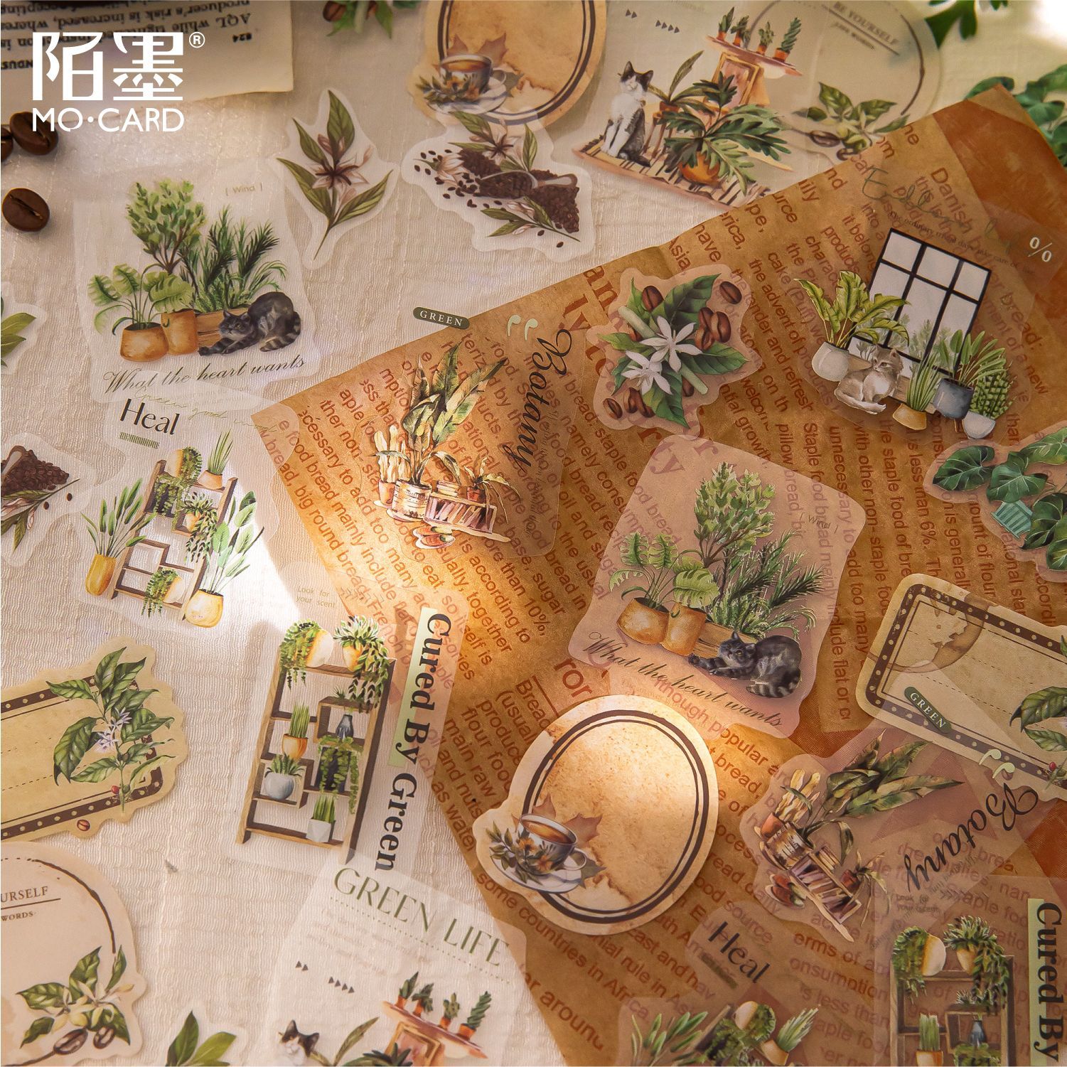 Boleto de pegatina de tinta blanca Mo Mo PET, taza de café, serie de tiempo, etiqueta decorativa de bricolaje de cuenta de sal retro ligera