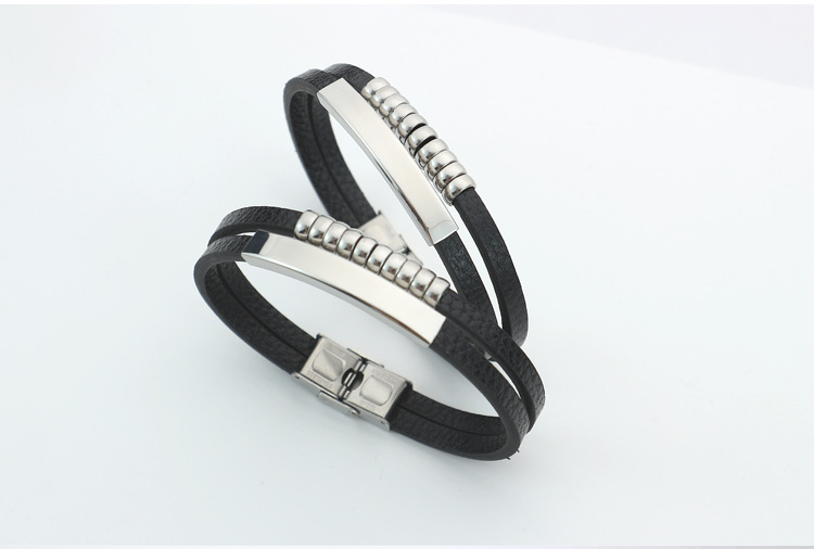 Customization Laser Engraving, Solid Color Pattern All Seasons Season Couple Men's Punk Wristband Bracelets Bangle Customization Laser Engraving Solid Color Pu Leather Vacuum Plating Men Cord & Leather Bracelets