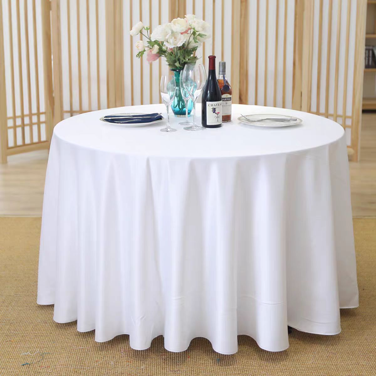Cross-Border Hot-Selling Pure Color Tablecloth Satin Round Tablecloth Hotel Restaurant White Tablecloth Spot Wholesale Customization
