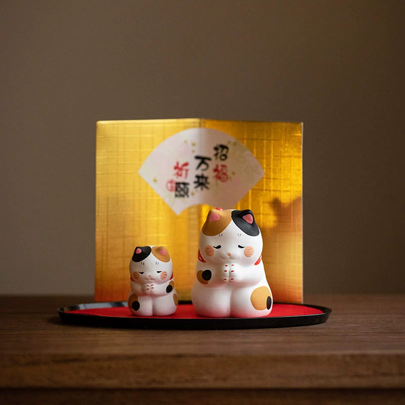 [Официальный подлинный] Япония импортировала Longhutang, чтобы возиться с кошкой, украшение стола талисман, кошачий керамический орнамент