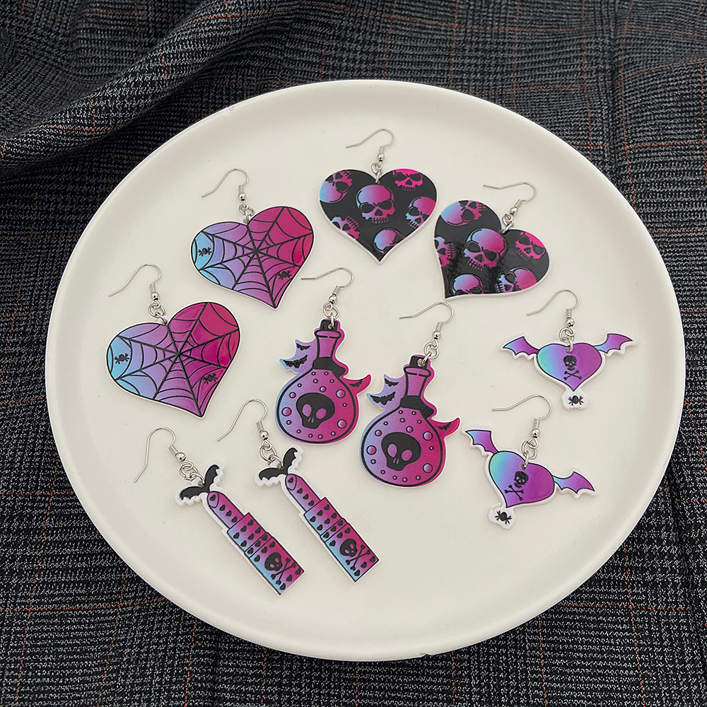 1 Pair Halloween Fashion Skull Enamel Alloy Drop Earrings display picture 3