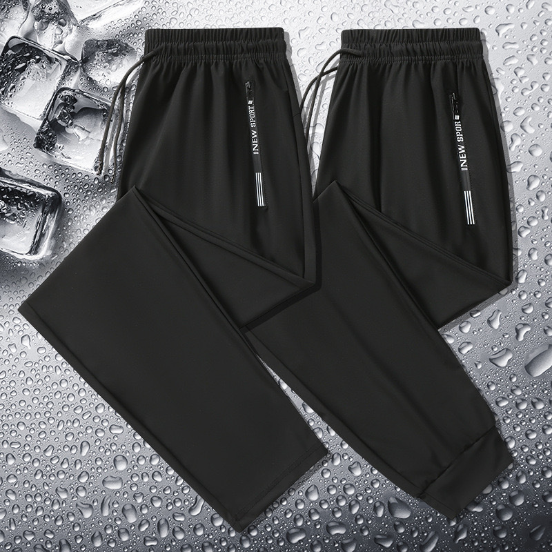Pantalones de seda hielo de verano con doble cremallera, pantalones largos cortos de verano de talla grande con pierna recta casual