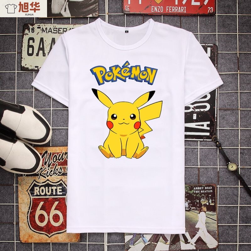 Game Animation Peripheral Pocket Monster Pokemon Pikachu Co-branded Short-sleeved T-shirt Men's and Women's Fashion Brand Half