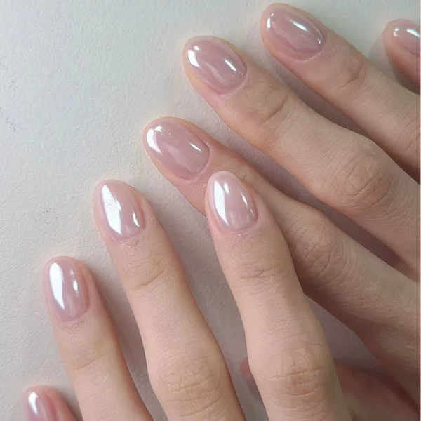Cross-Border Pure Desire Style Light Pink Electroplated Short Oval Tiktok Press-On Nails, Brightening Pure Color Nail Art, 32 Pieces, Amazon