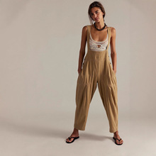 亚马逊外贸欧美跨境女装 宽松休闲侧口袋无袖牛仔背带裤89163