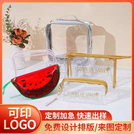 厂家新款创意西瓜手提拉链包PVC洗漱包彩色立体防水透明PVC化妆包
