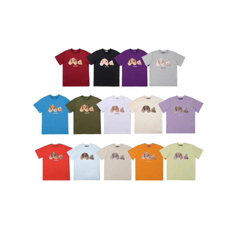 Three Complete Labels, High Version Palm Angels Ready-Made Pure Cotton Printed Short-Sleeved Round Neck T-Shirts for Men and Women