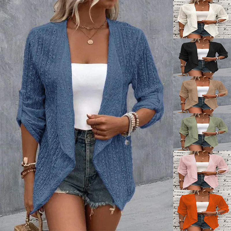 2023 autumn and winter European and American Amazon TEMU independent station cross-border new women's clothing solid color casual cardigan sleeve button 2023 autumn and winter European and American Amazon TEMU independent station cross-border new women's clothing solid color casual cardigan sleeve button