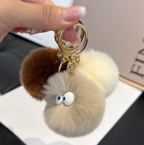 Cute imitation rex rabbit hair ball keychain pendant ins internet celebrity plush small briquette school bag bag pendant gift
