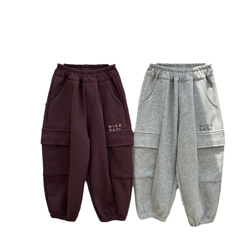 Pantaloni da lavoro e da sport per bambini autunnali 2024 per ragazzi e ragazze, tinta unita, con grandi tasche e lettere_voghion.com