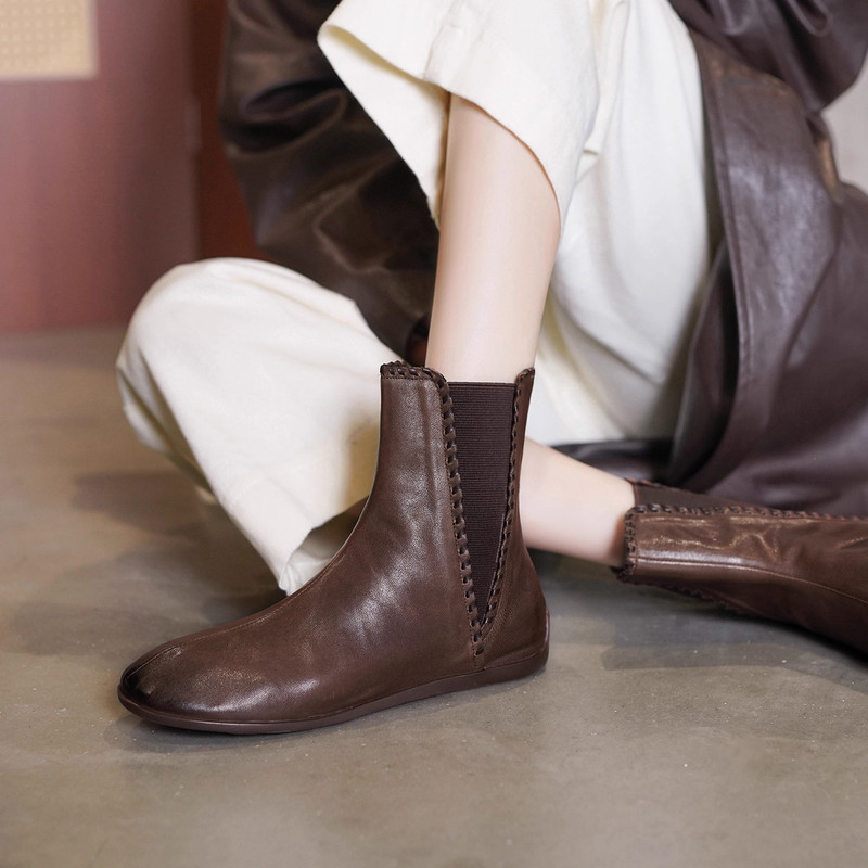 [In Stock] C9207 Flat Chelsea Ankle Boots for Women, New Autumn/Winter Vintage Style, Round Toe, Versatile Soft Sole Boots