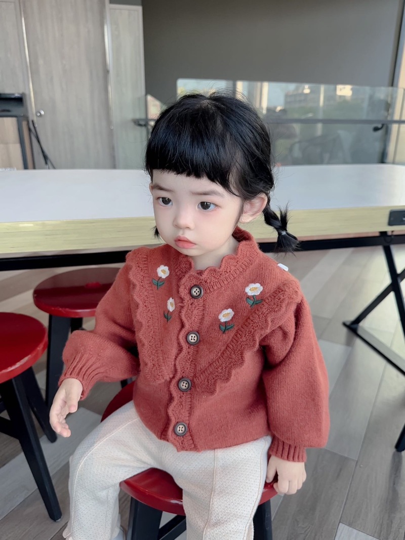 Girls Cardigan Sweater Embroidered Floral Knitted Autumn Winter_voghion.com