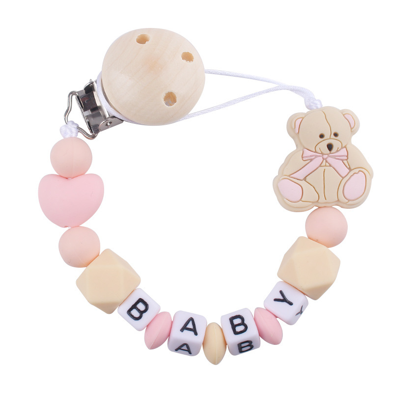Nombre de bebé DIY calmar la cadena de tetas de caricatura bebé osos de silicona calmar la cadena de tetas de cadena anti-caída