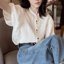 夏季薄款白色棉麻短袖衬衫女夏款2025新款夏季宽松显瘦泡泡袖上衣