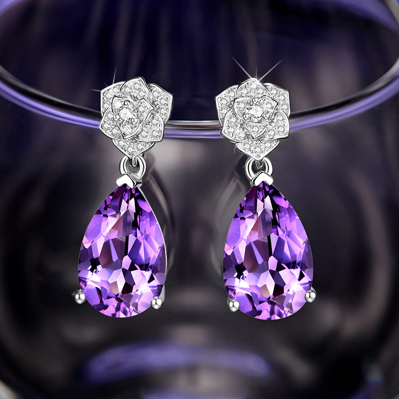 Elegant purple pendant drop-shaped with zircon
