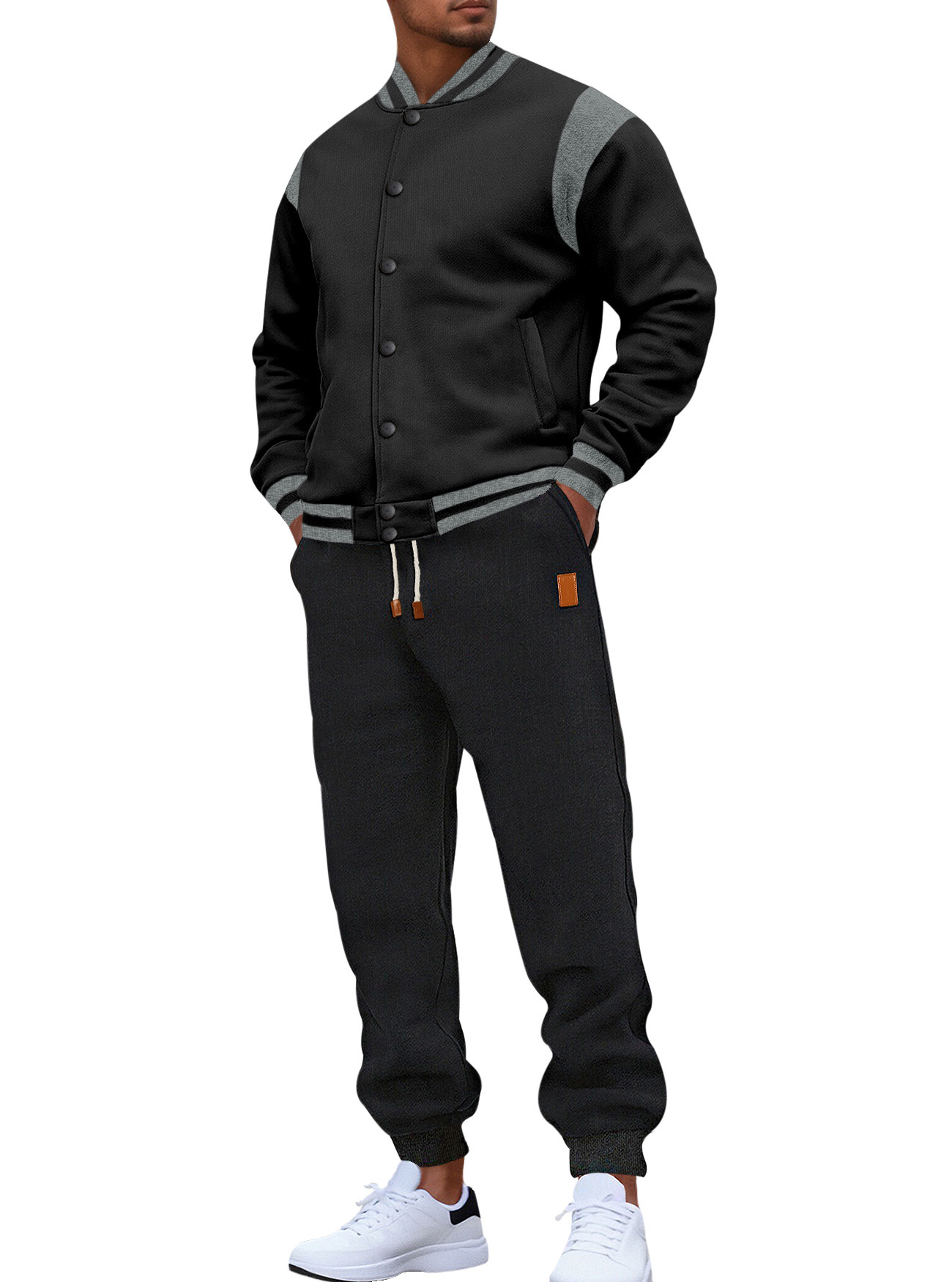 Transfronterizos Europeos y estadounidenses de moda casual tendencia europea y americana pull cardigan empalmado buckle set de traje de béisbol grande