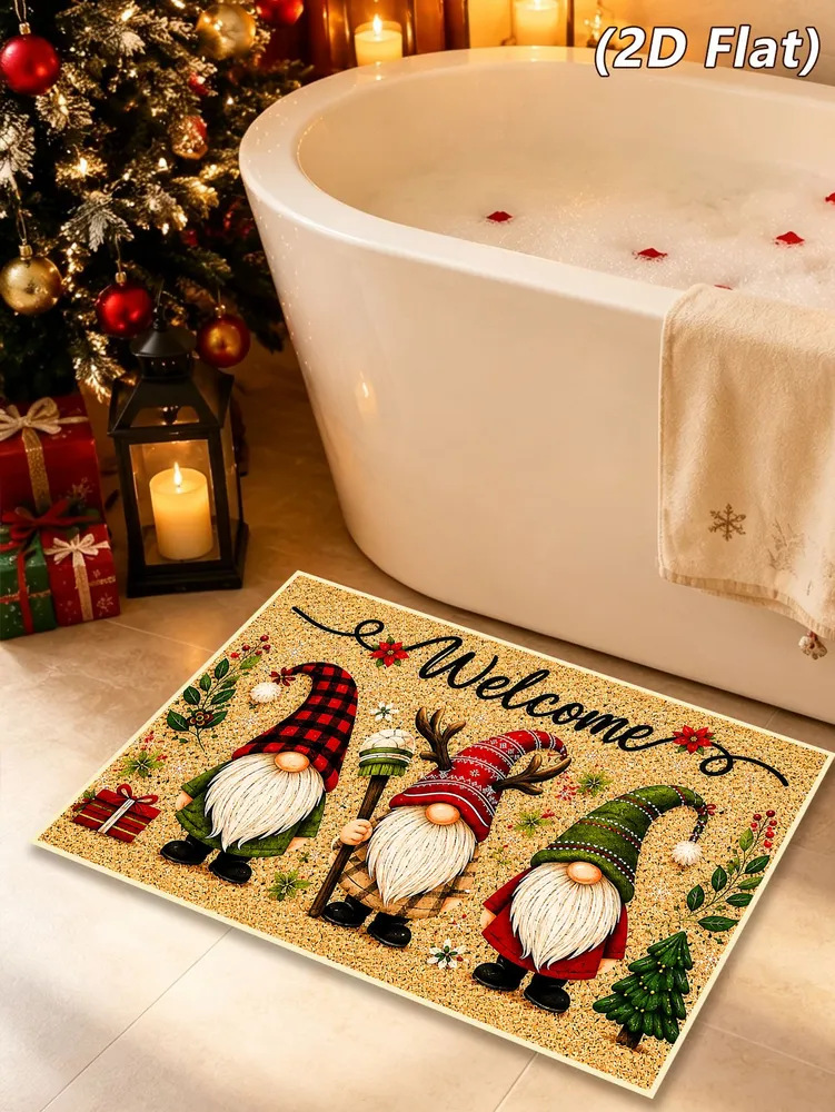 Christmas Gnome Doormat for Entryway, Water Absorbent and Stain Resistant, American Style Holiday Decorative Mat, Wholesale Available