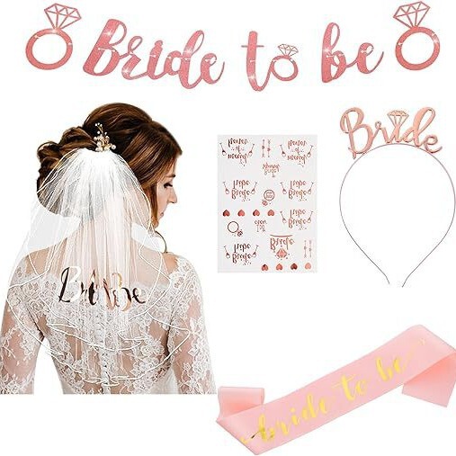 bride to be Veil Flag Set Bachelor Party bride Hot Stamping Shoulder Strap Rose Gold Headband Tattoo Sticker