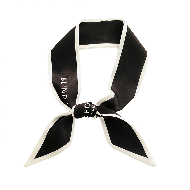 Bufanda de seda francés carta retro delgada bufanda de seda larga estrecha banda de pelo de las mujeres elegante estilo ins bufanda de seda corbata de pelo pequeña bufanda de seda cinta