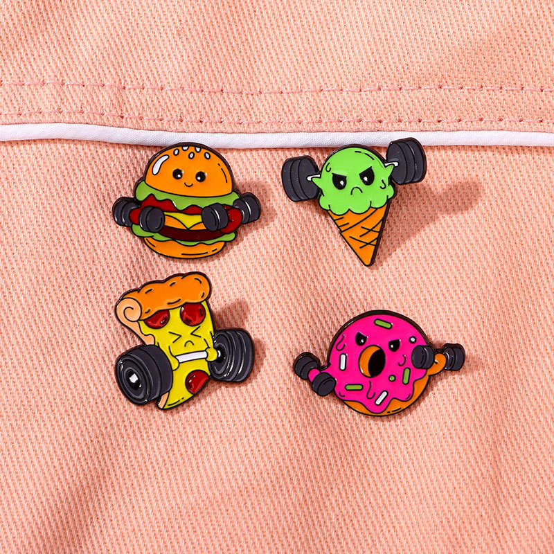 Serie de comida original dibujos animados goteo aleación broche hamburguesas pizza helado modelado ropa decoración insignia