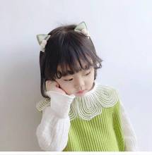 韩版新款ins珠光布艺猫耳朵对夹鸭嘴夹纱球可爱猪猪女孩儿童发饰