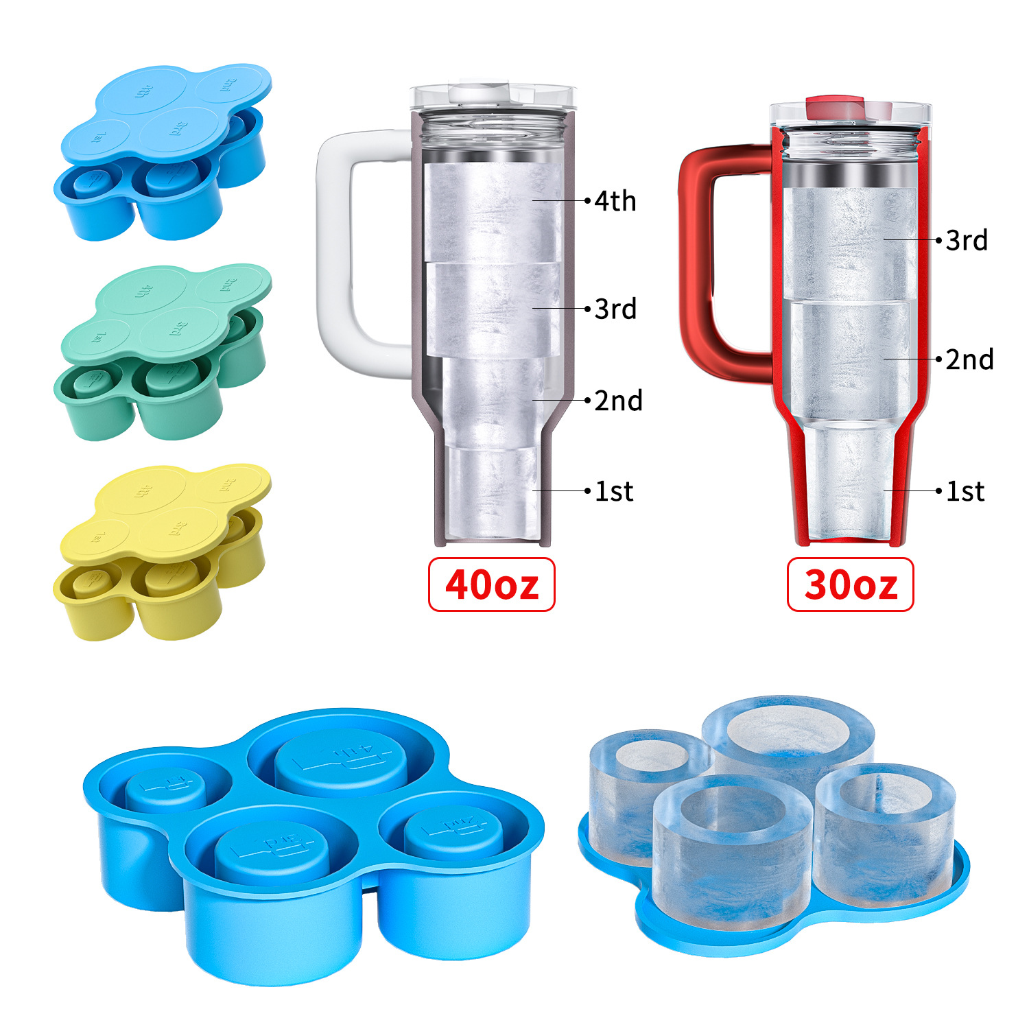 Benhaida cuatro agujeros de silicona taza de hielo molde de silicona Stanley hueco de silicona hielo máquina de hielo