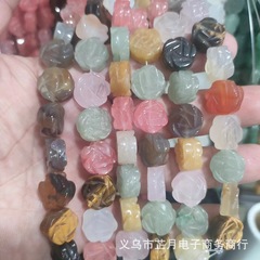 天然石雕刻雙面14mm玫瑰花diy飾品手鍊項鍊珠子半寶石瑪瑙配珠