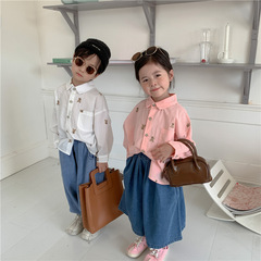 韓版童襯衫2022秋季新款中小童襯衣男女寶時髦刺繡小熊針織開衫潮