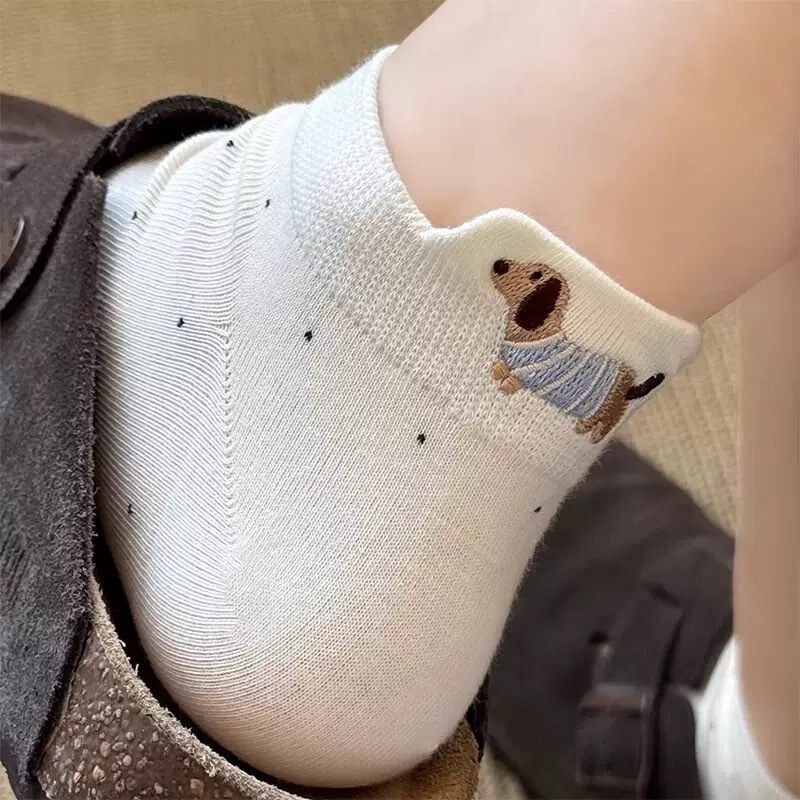 Puppy White Socks for Women 2026 New Summer Thin Style Ins Trendy Korean Style Cotton Socks Summer Cute Cartoon Short Socks