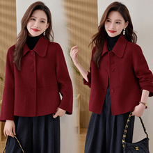 双面羊绒短款外套女秋冬新款时尚纯色感小个子新中式毛呢大衣