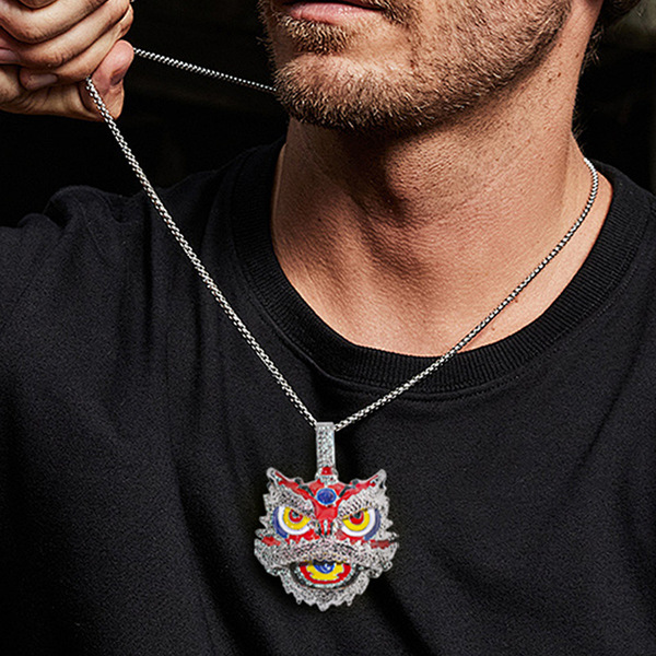 Retro creative copper pendant hip-hop style with zircon