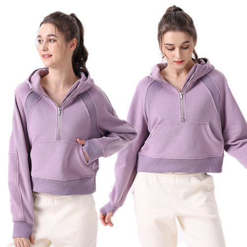 SWIFT SPEED Women's Fleece Outdoor Sports Yoga Fitness Slim Half-Zip Sweatshirt Hooded Jacket