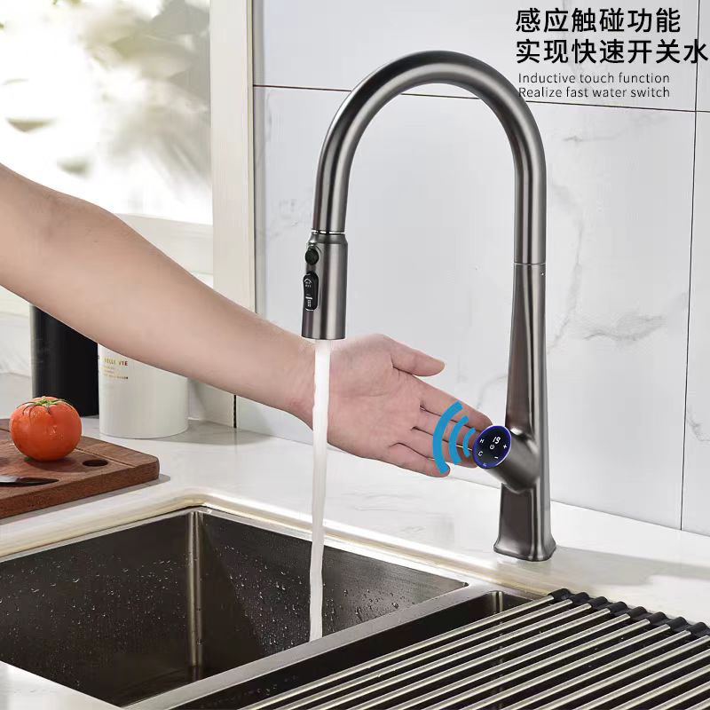 Smart Sensor Kitchen Faucet with Digital Display Touch Screen, Pull-Out and Rotatable Spout Smart Sensor Kitchen Faucet with Digital Display Touch Screen, Pull-Out and Rotatable Spout