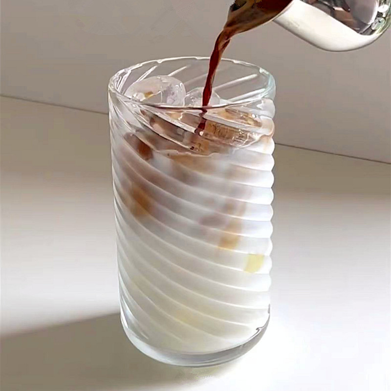 Ins-style threaded glass cup, American coffee cup, soda, sparkling water, beverage, juice, milk, breakfast cup, cocktail cup