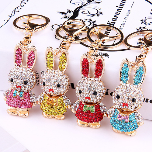 Year of the Rabbit mascot diamond rabbit gift couple keychain cute creative pendant pendant Yiwu manufacturer wholesale