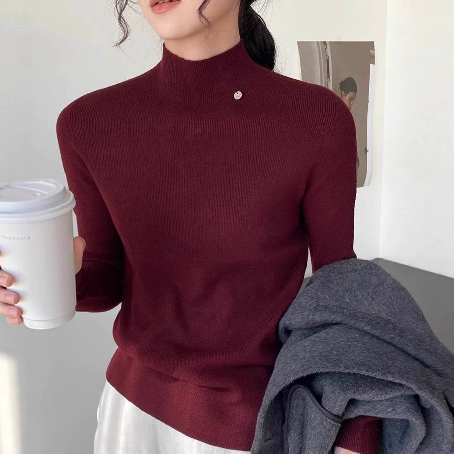 Женская базовая рубашка 2025 года в корейском стиле, бесшовная, из шерсти, с воротником-стойкой, на пуговицах, премиум-класса, облегающая, мягкая, приятная к коже