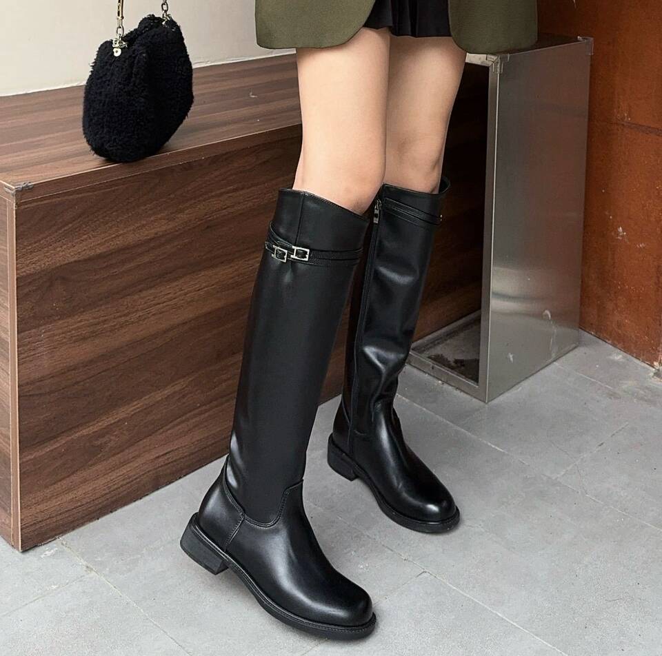 Bốt cao cổ nữ da cừu phong cách Anh quốc, đế dày tôn dáng, gót siêu cao trên 8 cm — Màu đen [cộng với nhung], đen chi tiết 18
