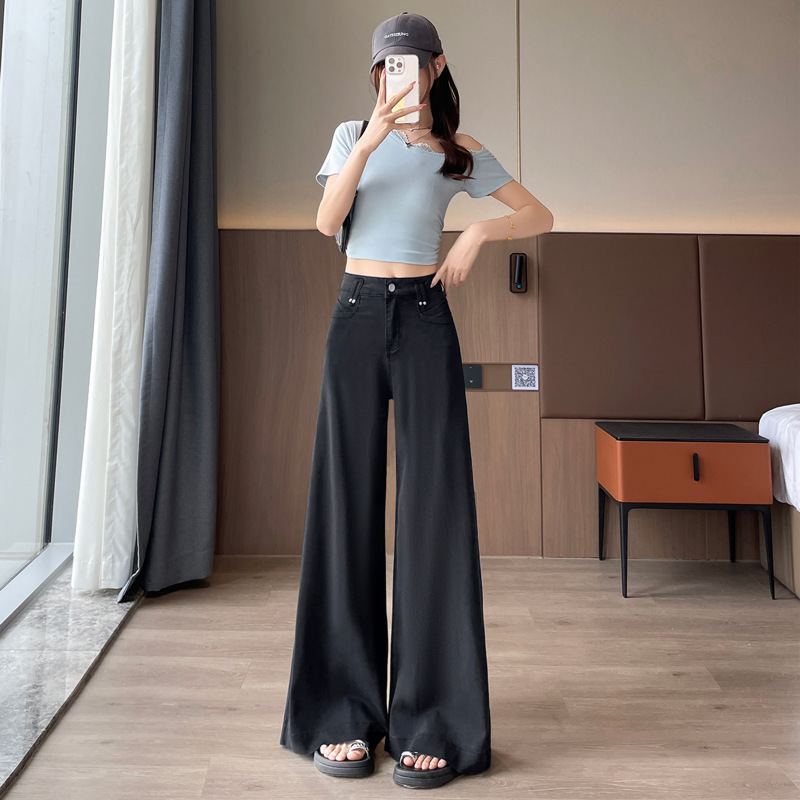 黑色阔腿裤牛仔裤女长裤夏季新款高腰显瘦时尚百搭宽松直筒拖地裤|undefined