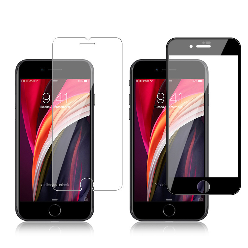 Suitable for Apple/Iphone Se3 Tempered Film Electroplated Screen Printing Erqiang Se2 Mobile Phone Protective Film Fine Hole White Film